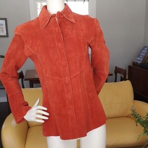 Margaret Godfrey orange suede top